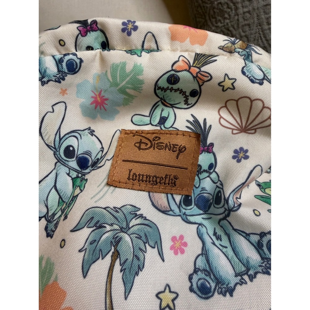 Disney Loungefly Stitch and Scrump Tropical Floral Canvas Backpack Cream Brown - Picture 2 of 14